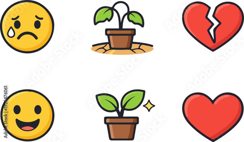 Emotions growth transformation love icon set
