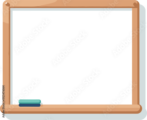 Illustration of a whiteboard with a wood frame and a blue eraser resting on it