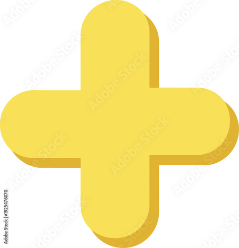 Bold yellow plus symbol with a subtle shadow for a modern design element
