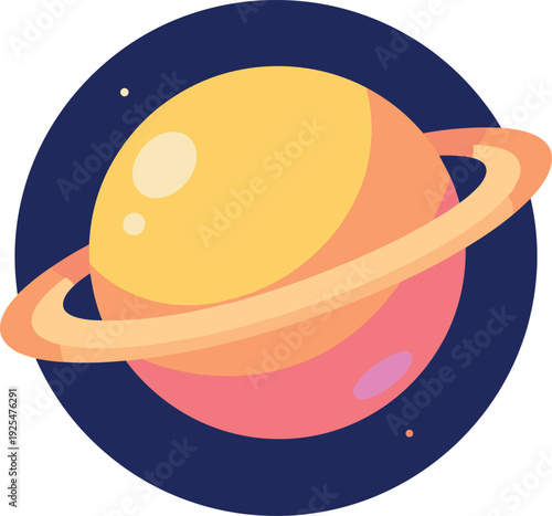 Cartoon saturn planet with yellow and pink colors in the outer space backdrop