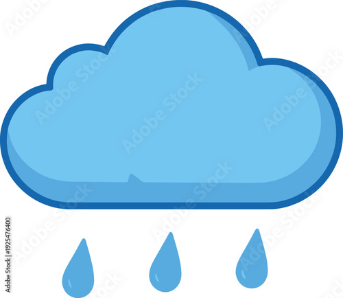 Cartoon raincloud with a light blue fill and a blue outline appears on white