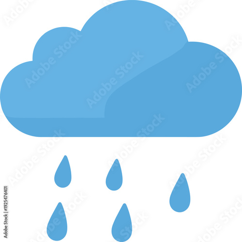 Light blue cloud with raindrops illustration on white backdrop