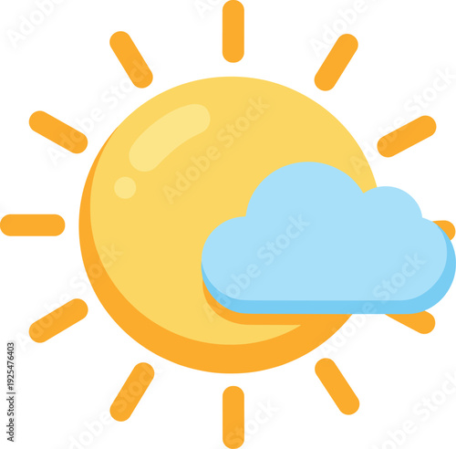 Sunny day with a cloud partially covering the sun in a flat design style