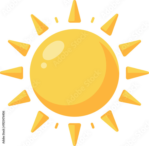 Cartoon sun shines brightly in the sky with pointy rays all around it
