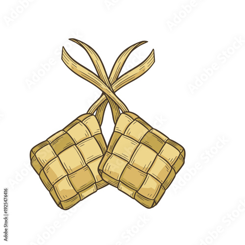 Hand drawn ketupat illustration, Indonesian traditional rice cake for Eid al-Fitr