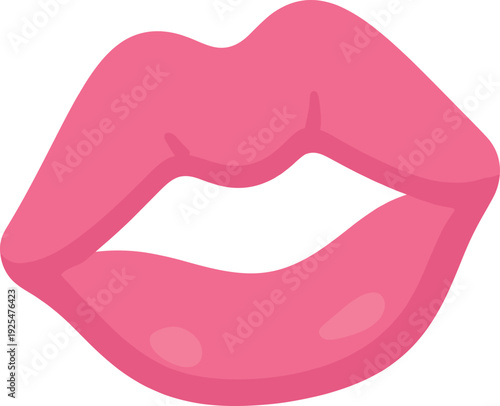 Bright pink lips are slightly parted in cartoon illustration over white backdrop