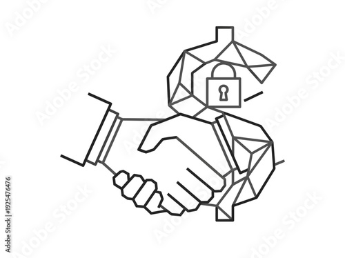 Secure Financial Deal Handshake with Digital Dollar Symbol. Vector Illustration. EPS Editable