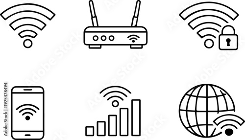 WiFi network connection line icon set. Vector
