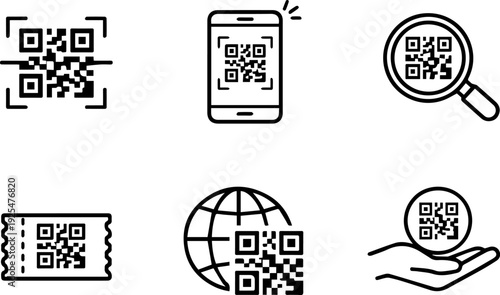 QR code scan digital line icons
