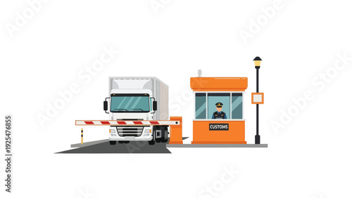 Truck at Toll Booth Barrier Illustration.