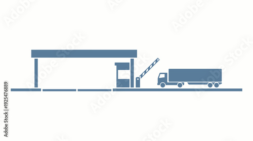 Truck Passing Through Toll Booth and Barrier System. Vector Illustration. EPS Editable