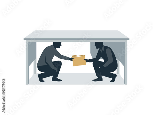 Two people exchanging a document under a table. Vector Illustration. EPS Editable