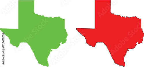 Texas state map outline in green and red color  isolated