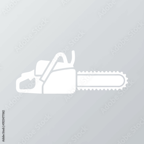 White chainsaw icon on a light gray background. Vector Illustration. EPS Editable