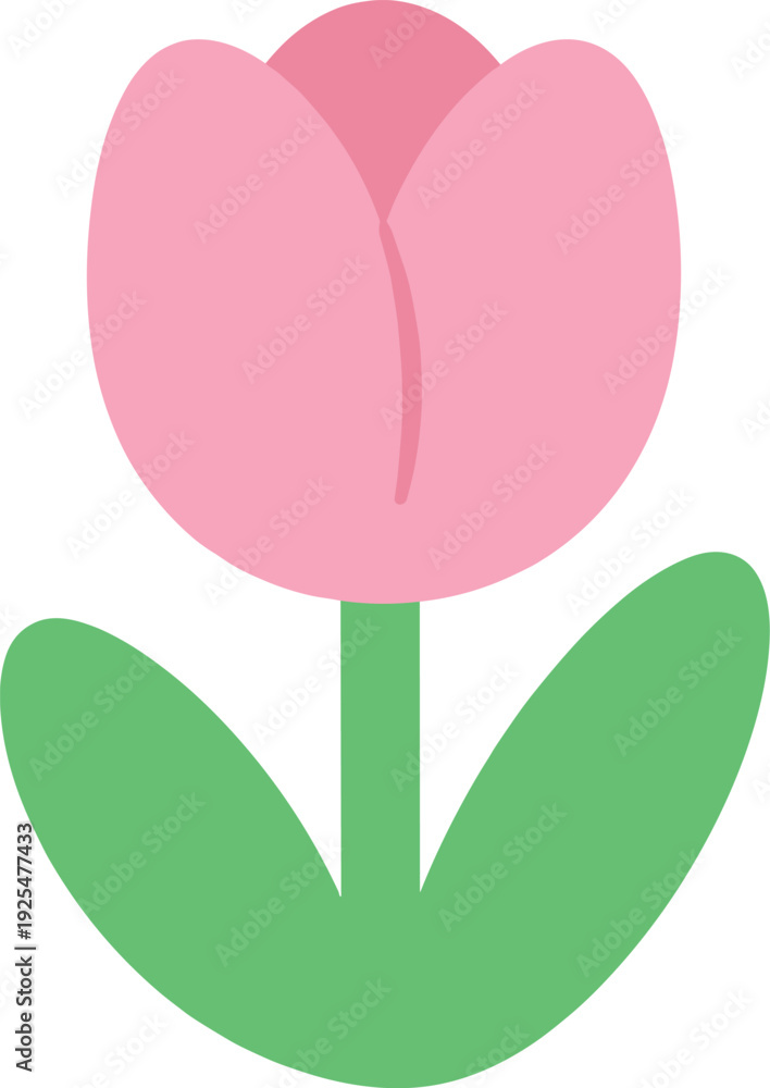 Fototapeta premium Stylized tulip flower illustration with simple shapes in pink and green color