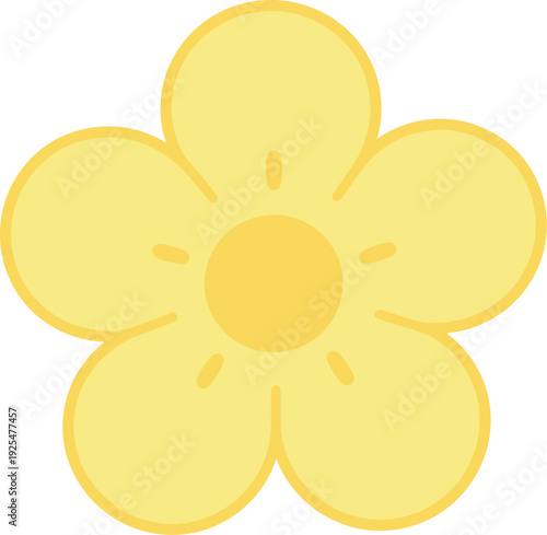 Illustration of a simple, five-petaled flower in soft yellow on white background