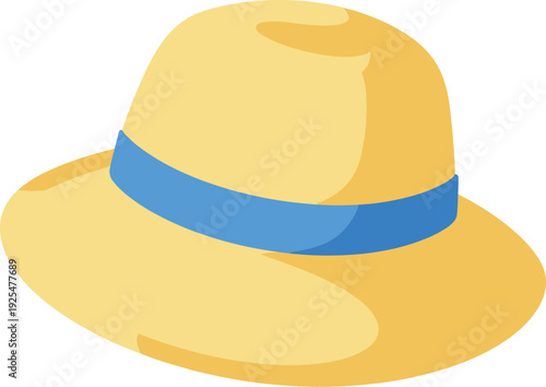 Stylish straw sun hat with blue band for protection from the sun and heat