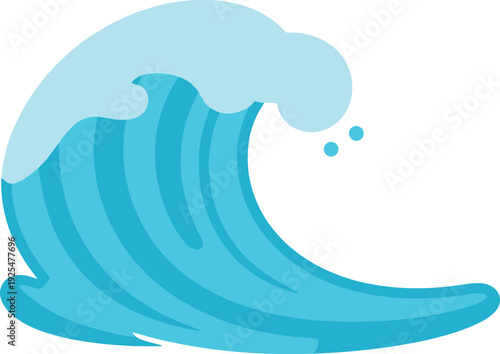 Big blue wave curling and crashing with sea foam on white background