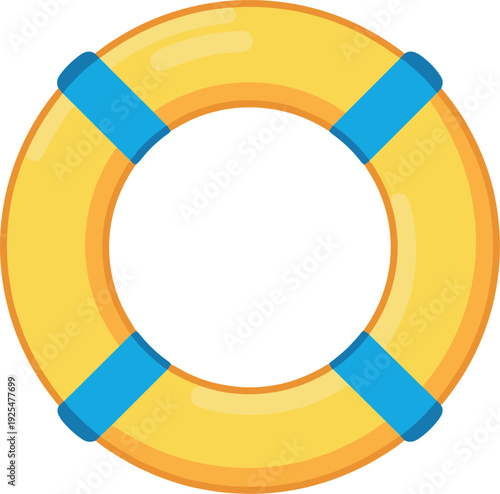 Vibrant yellow life preserver with blue straps on white background provides safety