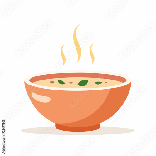 Cartoon vector illustration of a hot steaming bowl of healthy soup, a comforting meal for lunch or dinner
