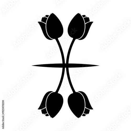 Stylized Floral Design with Four Tulips and Horizontal Line.