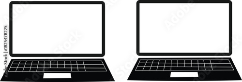 laptop computers with blank screens side by side