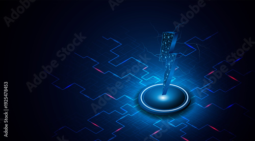 Abstract energy or lightning symbol. Innovative concept of technology circuit boards related to electric power or renewable energy. vector illustration