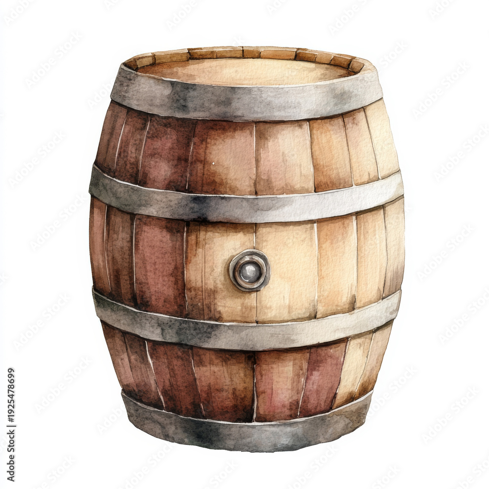 Fototapeta premium Wooden barrel illustration showcasing detailed craftsmanship with realistic textures and natural tones for use in design projects