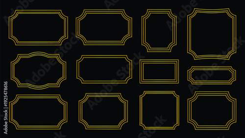 Classic golden frame elements in various geometric shapes for premium invitations certificates luxury branding and high end photography.