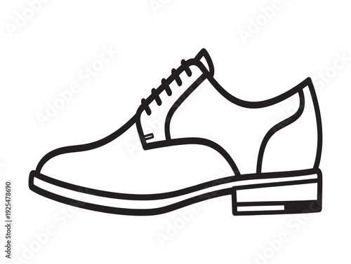 A black and white line drawing of a dress shoe with laces