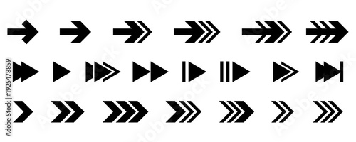 Schilderij op canvas Black arrow icon collection for navigation and playback controls including chevr
