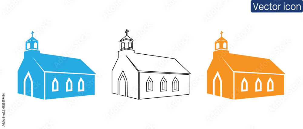Fototapeta premium Set of modern church icons in blue, black, and orange vector styles for design projects