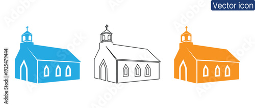Set of modern church icons in blue, black, and orange vector styles for design projects