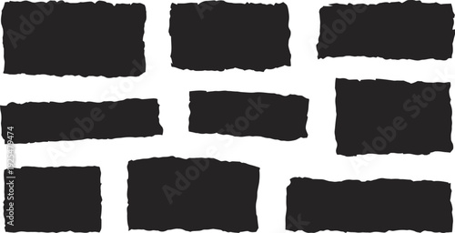 Black hand drawn ink brush stroke rectangular frames set isolated on white background for text box banner or design elements.