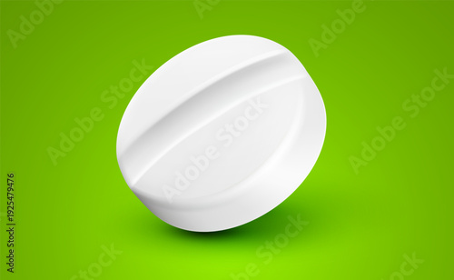 White medical pill with score line. 3d mesh vector style illustration of round tablet for pharmacy and healthcare. Medicine drug and vitamin supplement design
