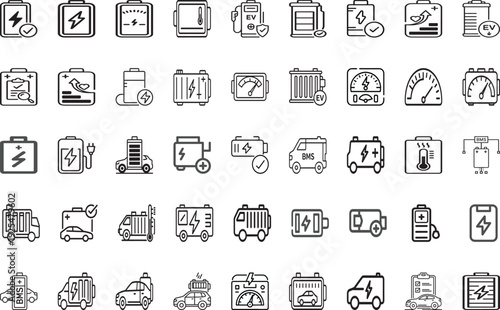  Electric Vehicle Battery and BMS Management Icon Set for Energy Technology