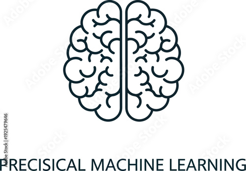 Brain illustration with Precysical Machine Learning text on white background, artificial intelligence concept, modern technology and neuroscience