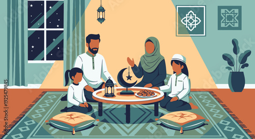 Family gathering for iftar during Ramadan.