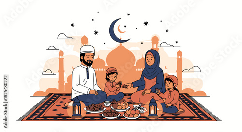 Family gathering for iftar during Ramadan.