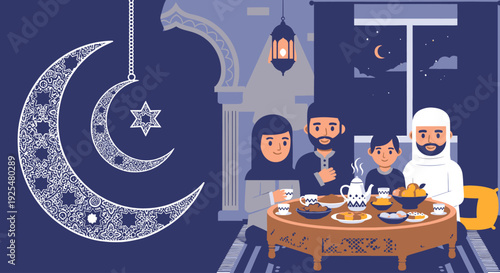 Ramadan family breaking fast together.