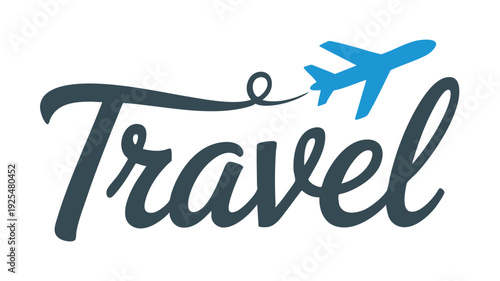 Modern minimalist travel logo with airplane and script font