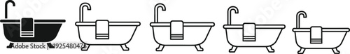 Bathtub icon collection bathroom tub outline vector illustration set