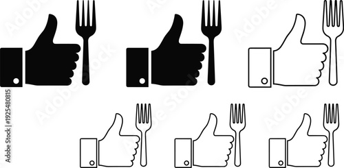 Thumbs up and fork icon collection food rating vector illustration set