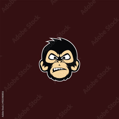 Angry monkey face illustration perfect for logo design and branding.