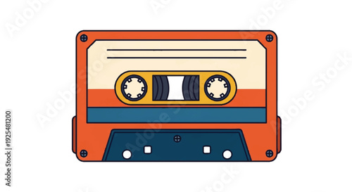 Vivid retro audio cassette tape illustration, a nostalgic emblem of vintage music playback and analogue sound recording technology