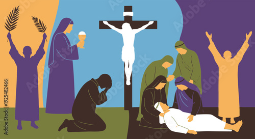 Palm Sunday to Resurrection Christian Holy Week Narrative with Crucifixion and Mourning Scenes