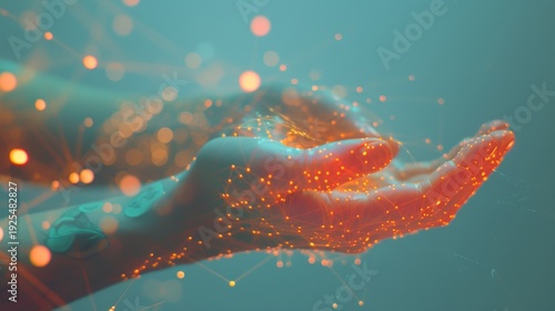 Futuristic digital hands with glowing network connections