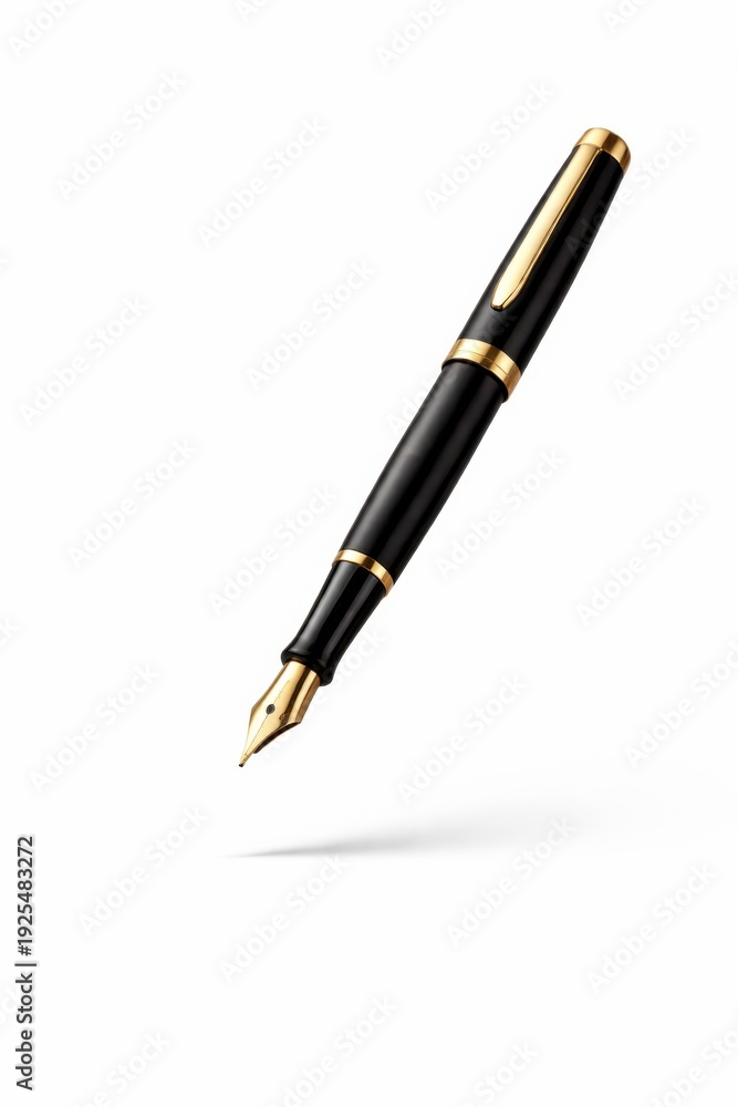 Naklejka premium Close up of luxury fountain pen nib with gold detailing on clean white background