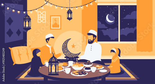 Family gathering for iftar during Ramadan.