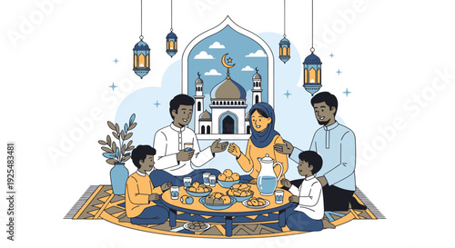 Family gathering for iftar during Ramadan.